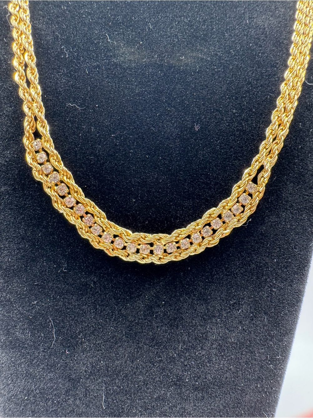 Gold-Tone Double Rope Chain Rhinestone Necklace - Picture 2 of 5